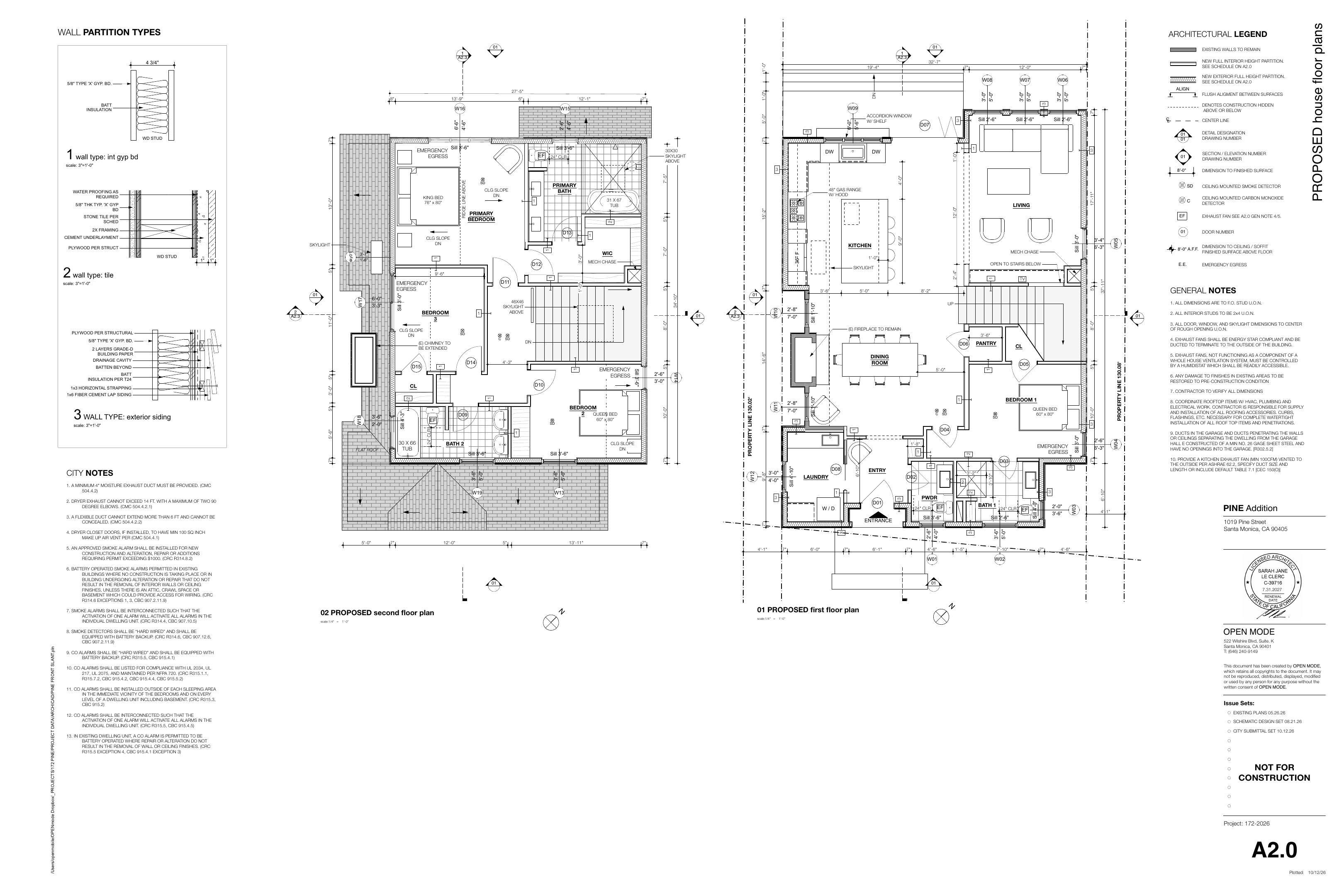 Sheet A2.0 — Proposed floor plans